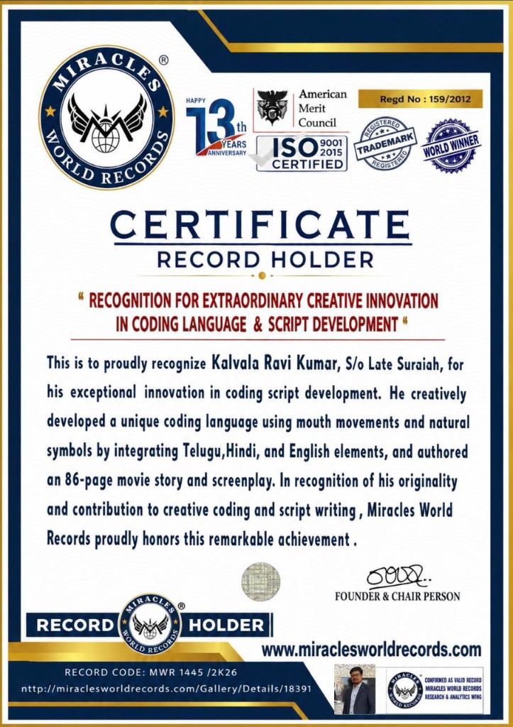 Miracles World Records – Certificate of Record Holder
