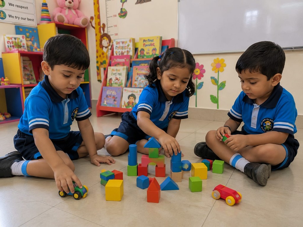 Children building with wooden blocks