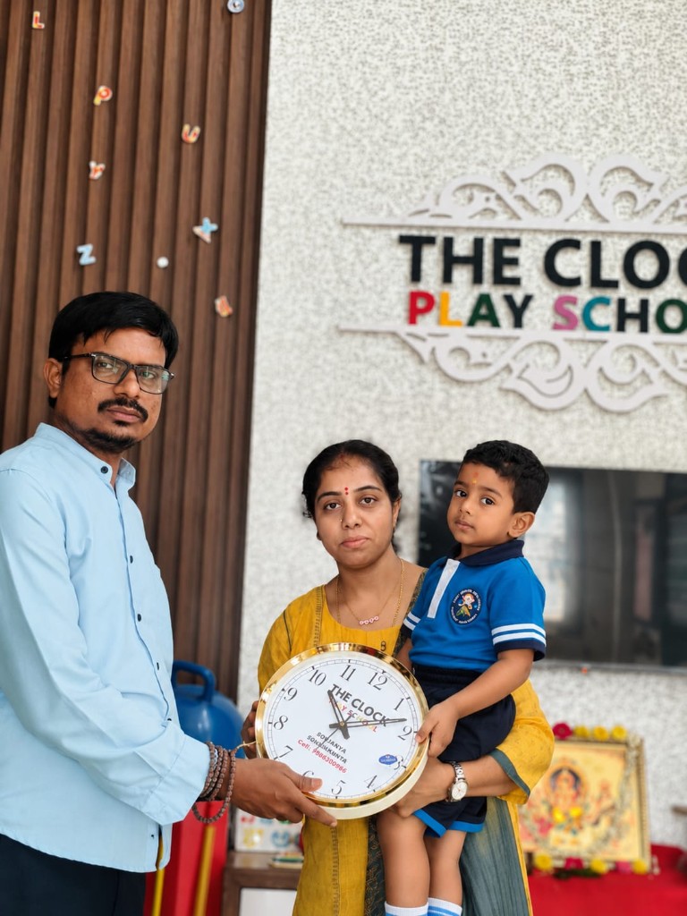 Family with personalised school clock